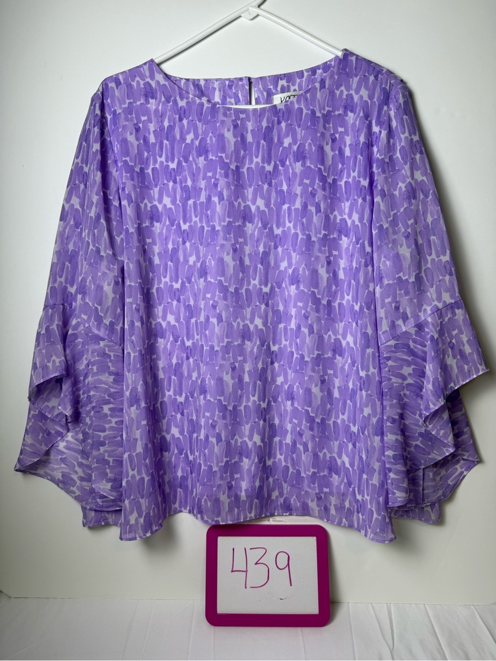 Kasper Lavender Printed Flutter Sleeve Blouse